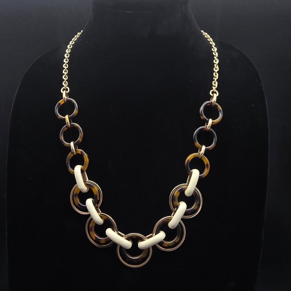 Talbot's Faux Tortoise Shell Link Necklace Cream Gold Tone